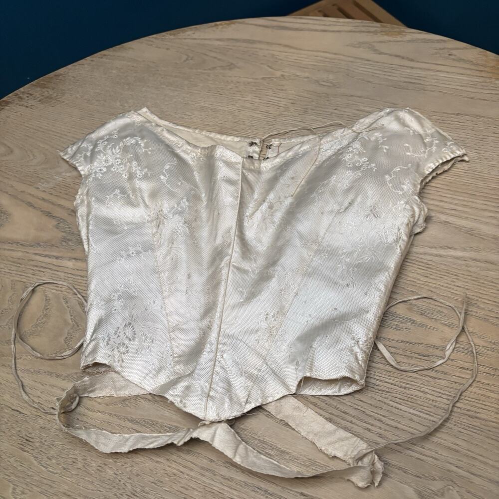 Vintage Antique Womens Corset Floral Bridal 1900s XS Small White Rare Plus Extra